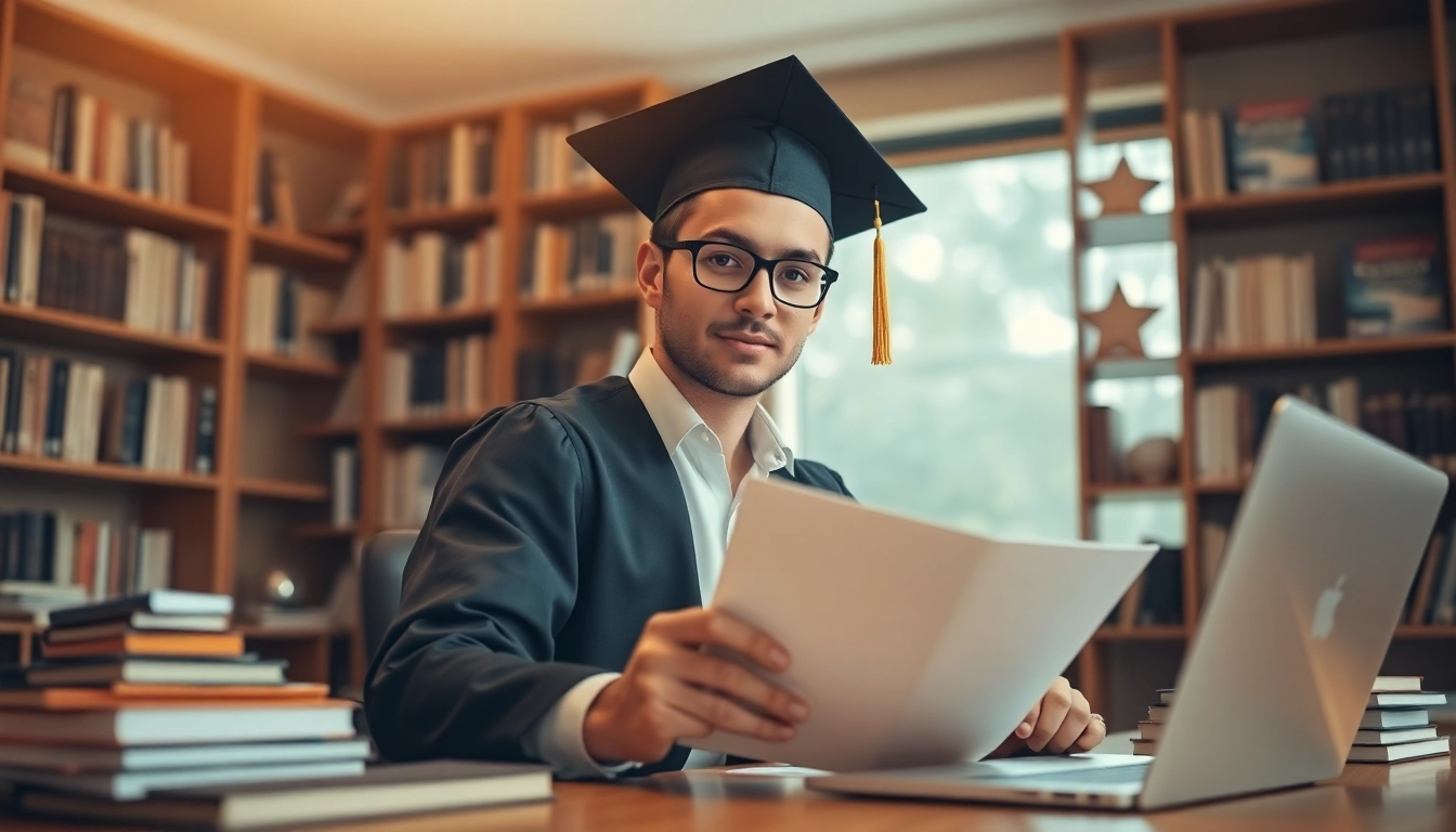Showcase where to buy phd degree with a graduate proudly displaying their diploma in a study.