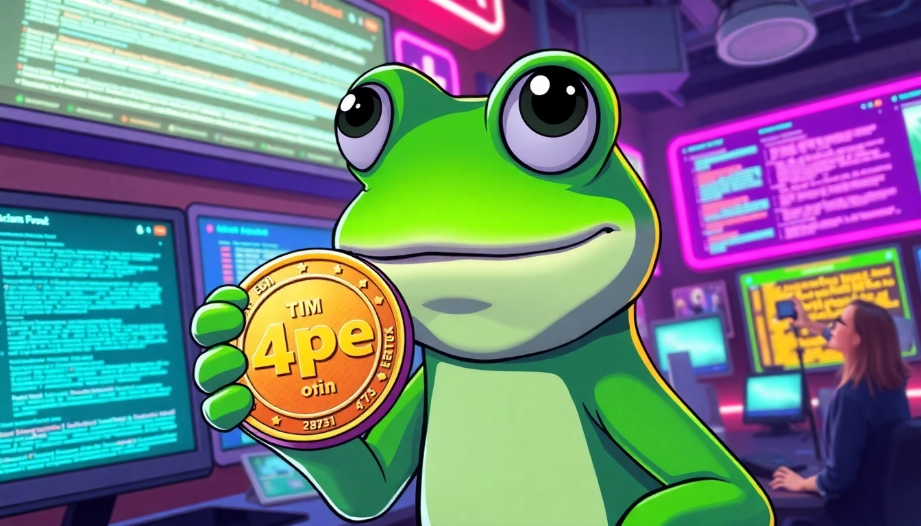 Pepe Coin 4chan represented by Pepe the Frog in a vibrant online forum setting.