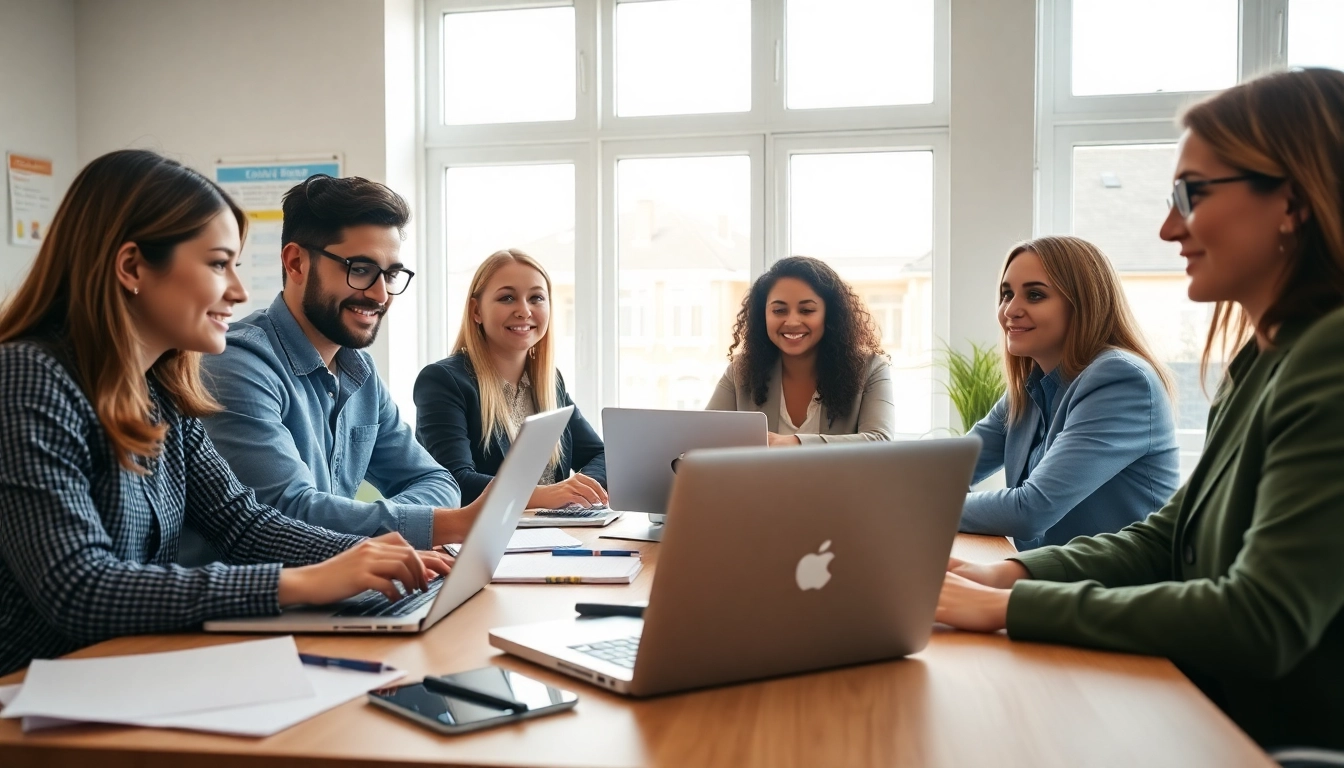 Students pursuing online university degrees from UK in a lively home study environment.