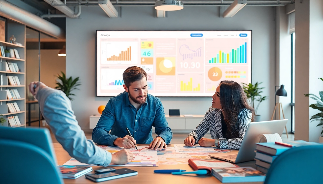 Enhancing branding strategies with AI-powered branding services in a modern creative workspace.