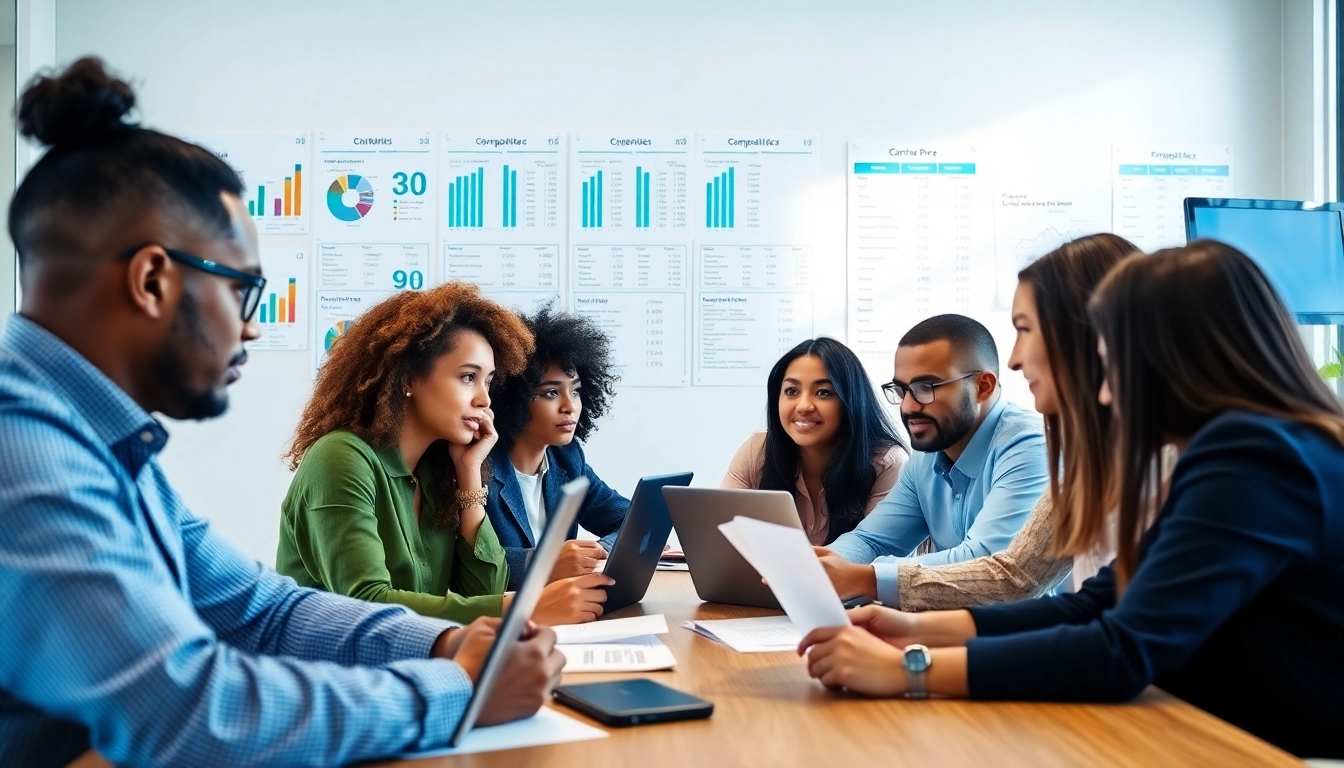 Analyze competitor pricing analysis data in a collaborative office environment.