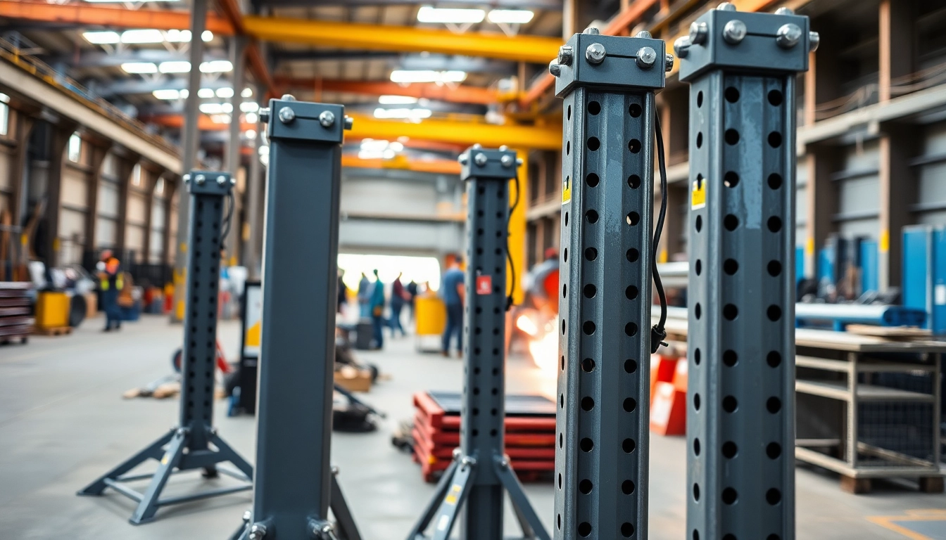 Showcasing pipe stands designed for industrial use with durable construction and adjustable features.