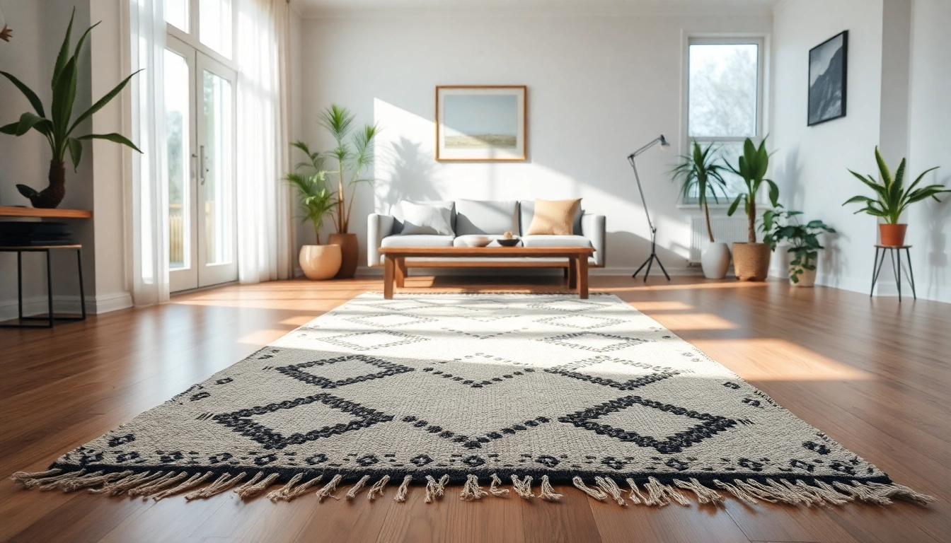 Beni Ourain rugs beautifully displayed in a cozy living room with elegant decor.