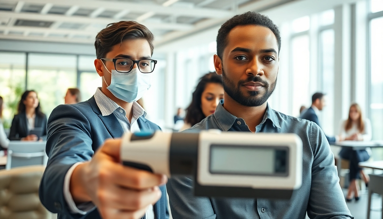 Engaged employees undergoing employee drug impairment testing in a corporate setting.