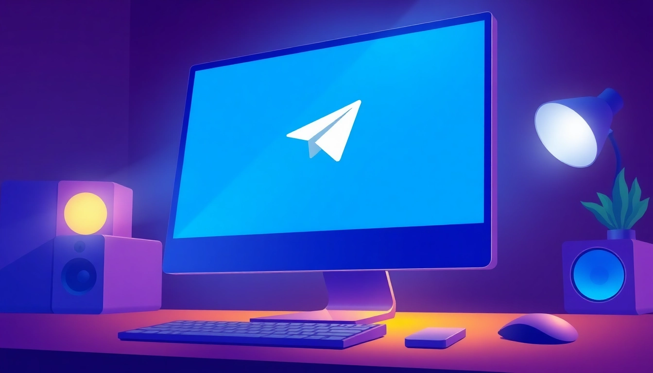 Showcase the download process for telegram下载电脑版 on a sleek desktop screen with user-friendly interface.