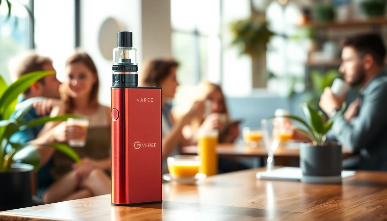 Enjoying a caffeine vape in a vibrant café setting with sleek design elements.