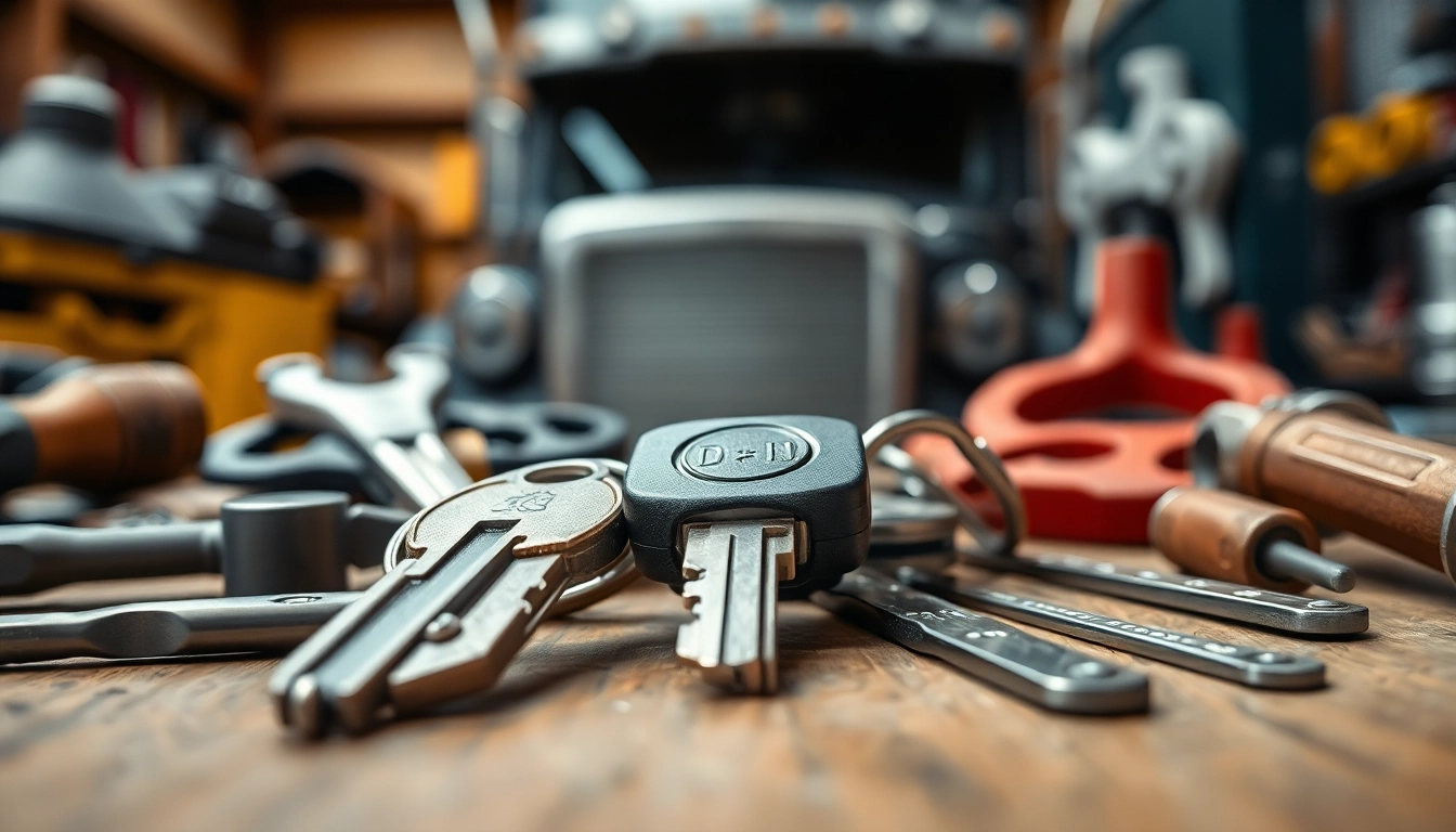 Truck Keys showcased on a wooden table, illuminated in a warm workshop setting.