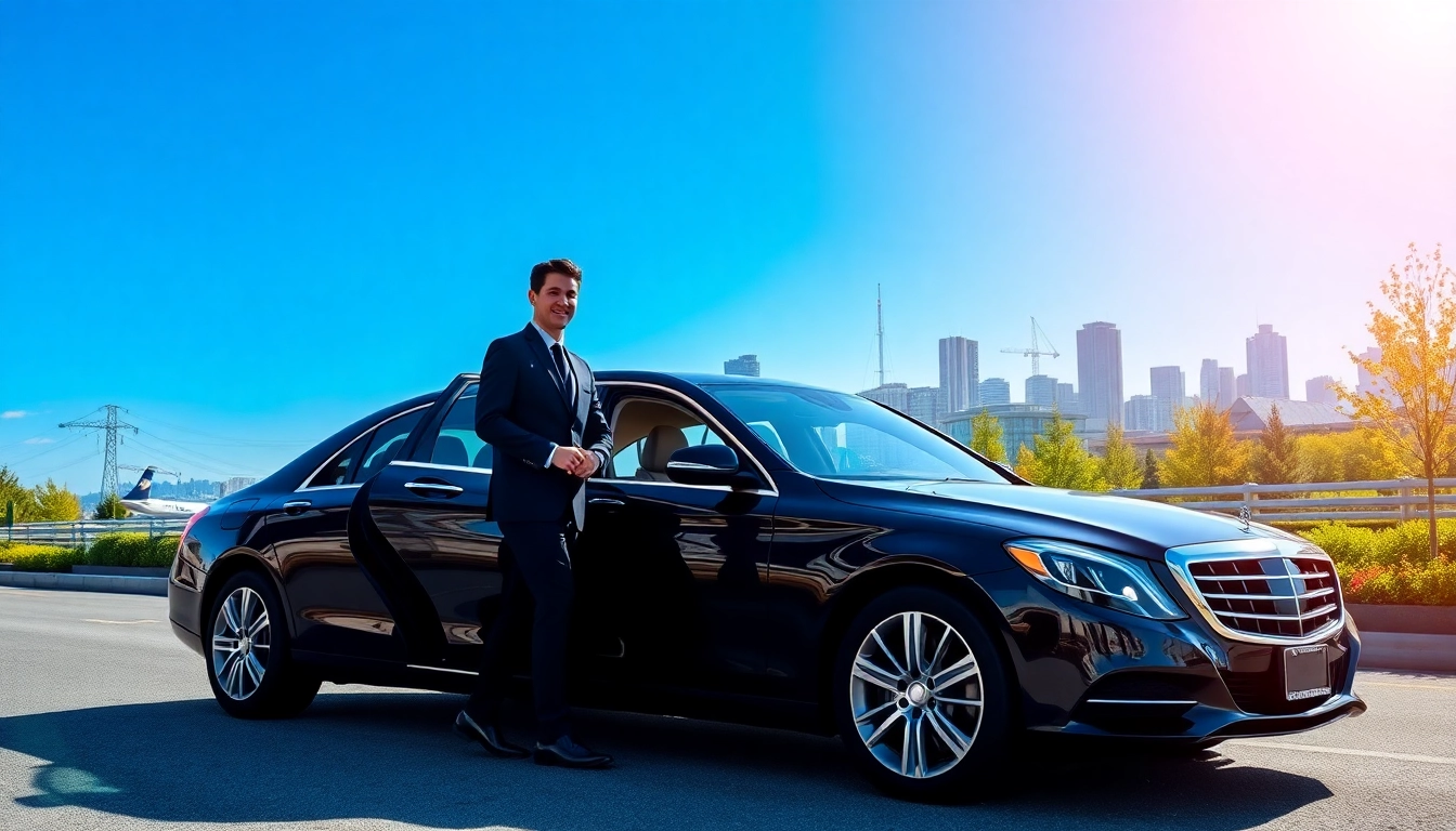 Arriving at Vancouver International Airport with a premium car service Vancouver BC, featuring a professional chauffeur and luxury sedan.