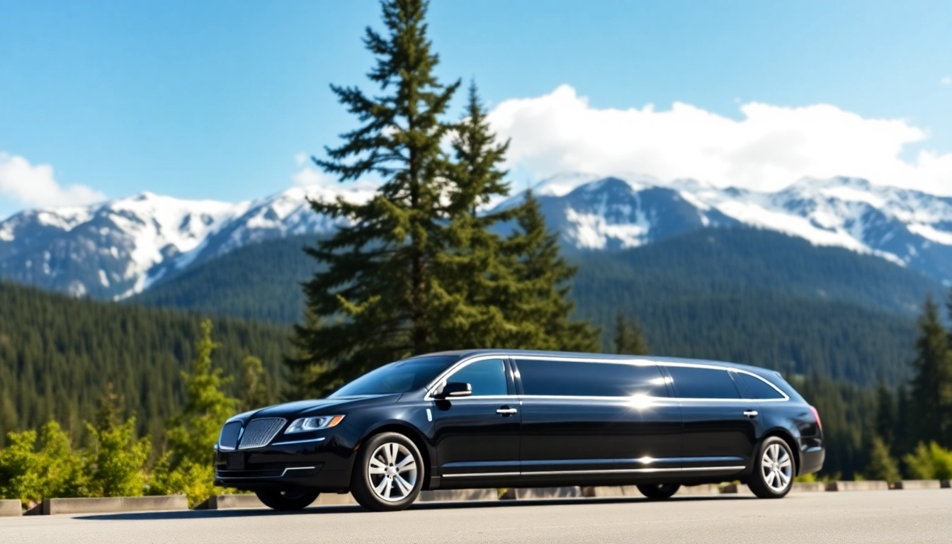Whistler limo service vehicle in a scenic mountain setting showcasing luxury transport.