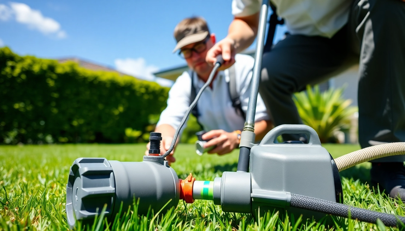 Refilling a termite reticulation system, showcasing a professional technician and equipment