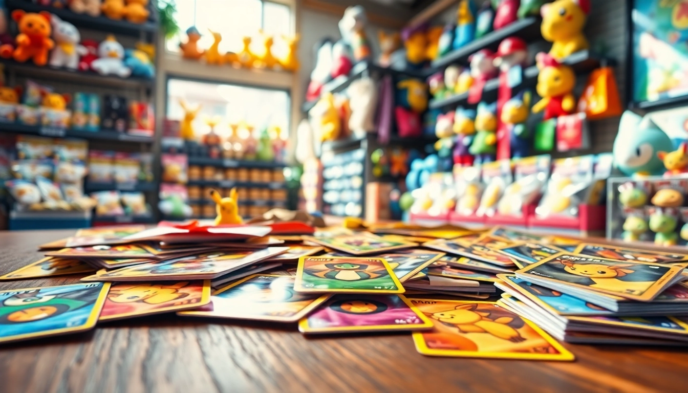 Showcase of various Pokémon cards India displayed in a vibrant marketplace.