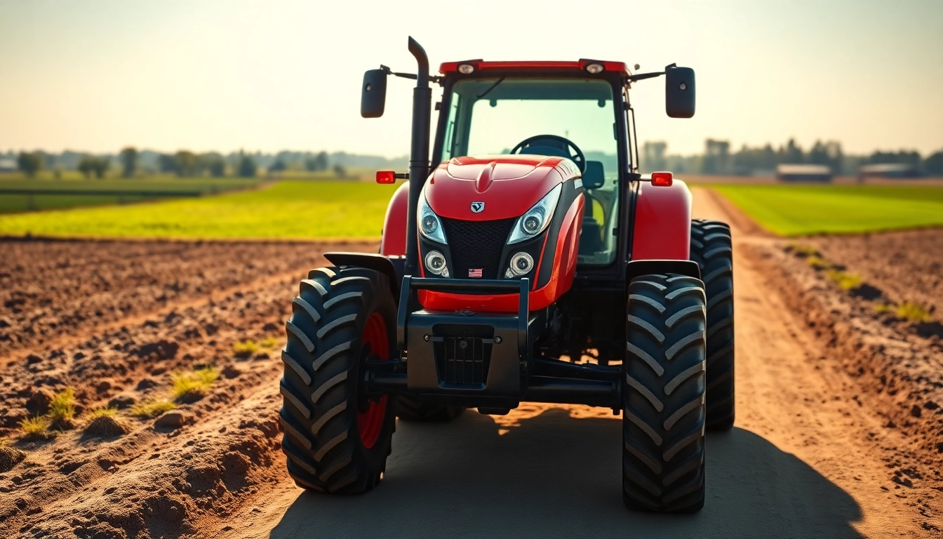 Kuboata Traktor auf einem Feld mit natürlichem Licht und robustem Design.