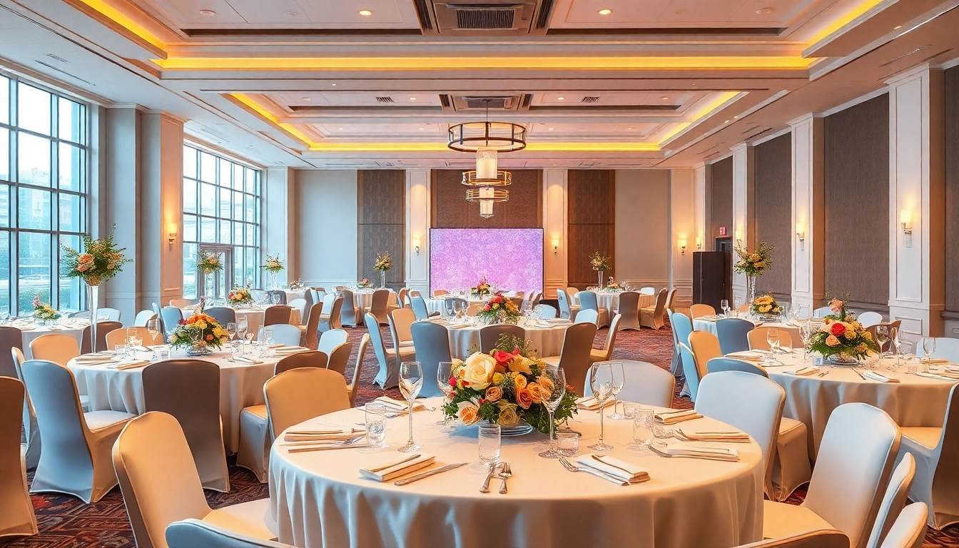 Transform the city venue event center into an unforgettable space for parties, with elegant decorations and natural lighting.