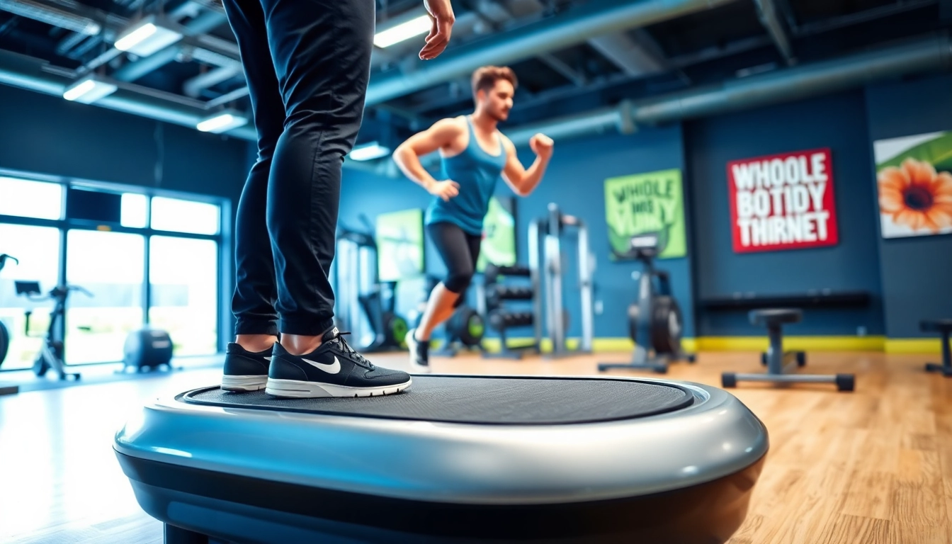 Engaging in whole body vibration therapy on a modern platform to enhance wellness and fitness.