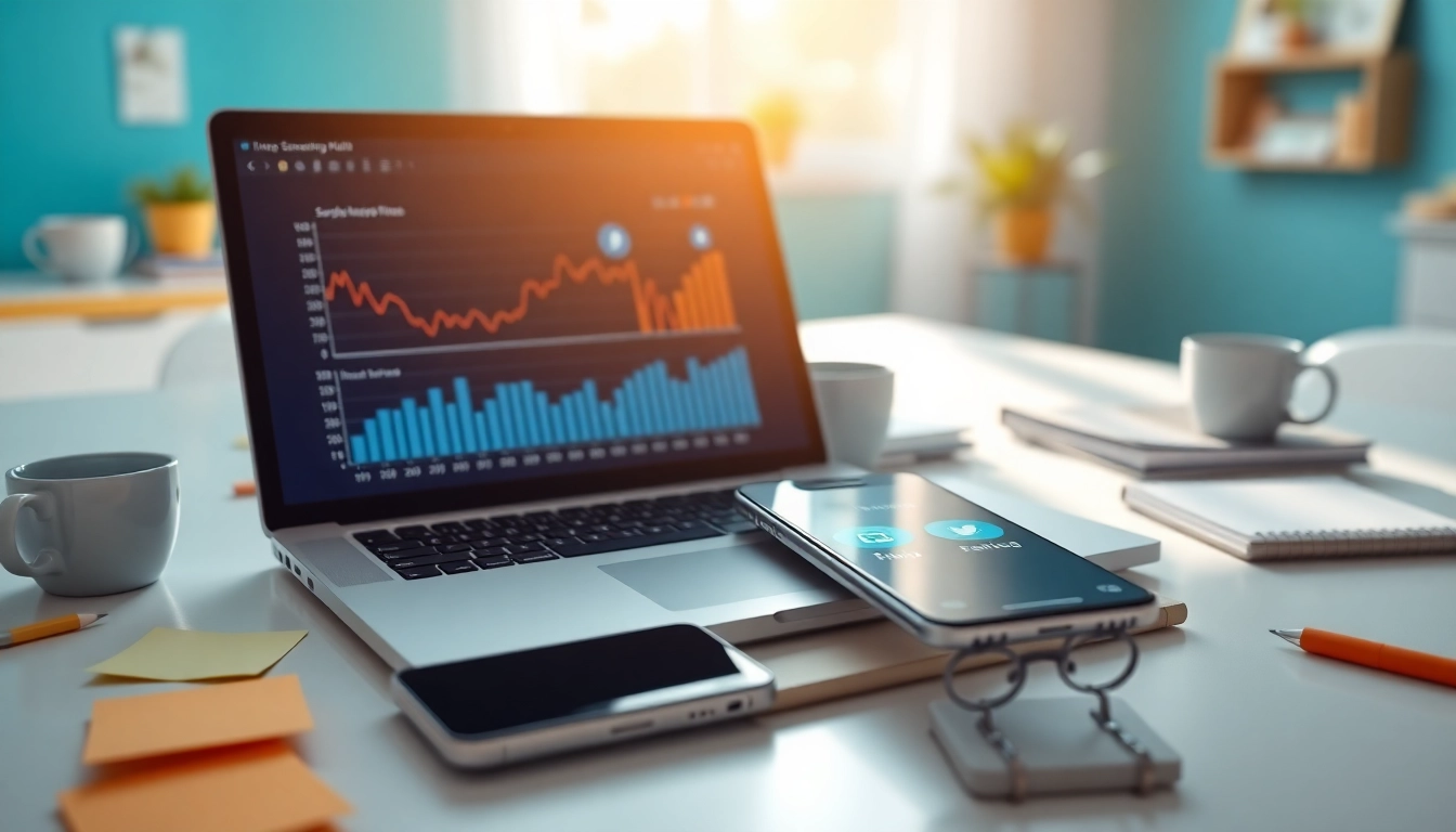 Showcasing Social media and blog automation tools on a digital workspace to enhance productivity.