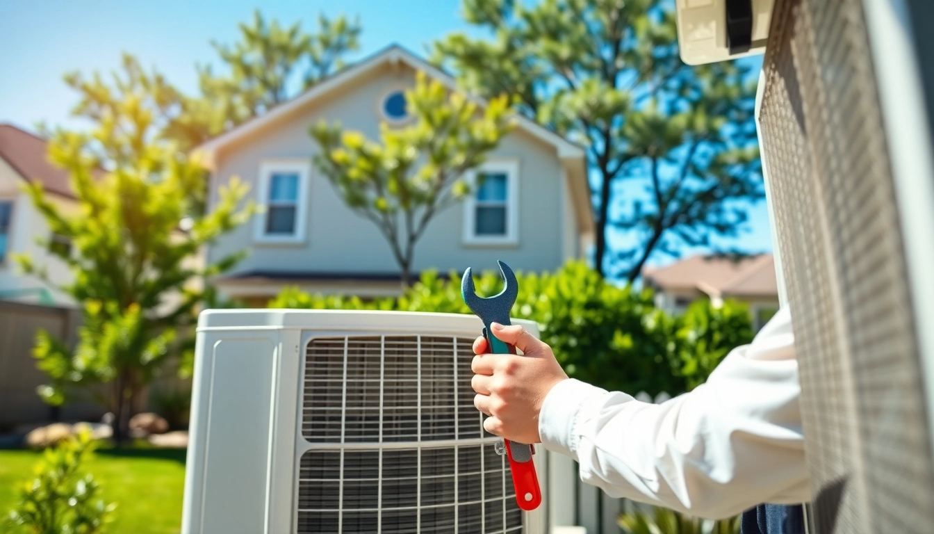 Technician performing HVAC tune-up Brentwood at a residential air conditioning unit.