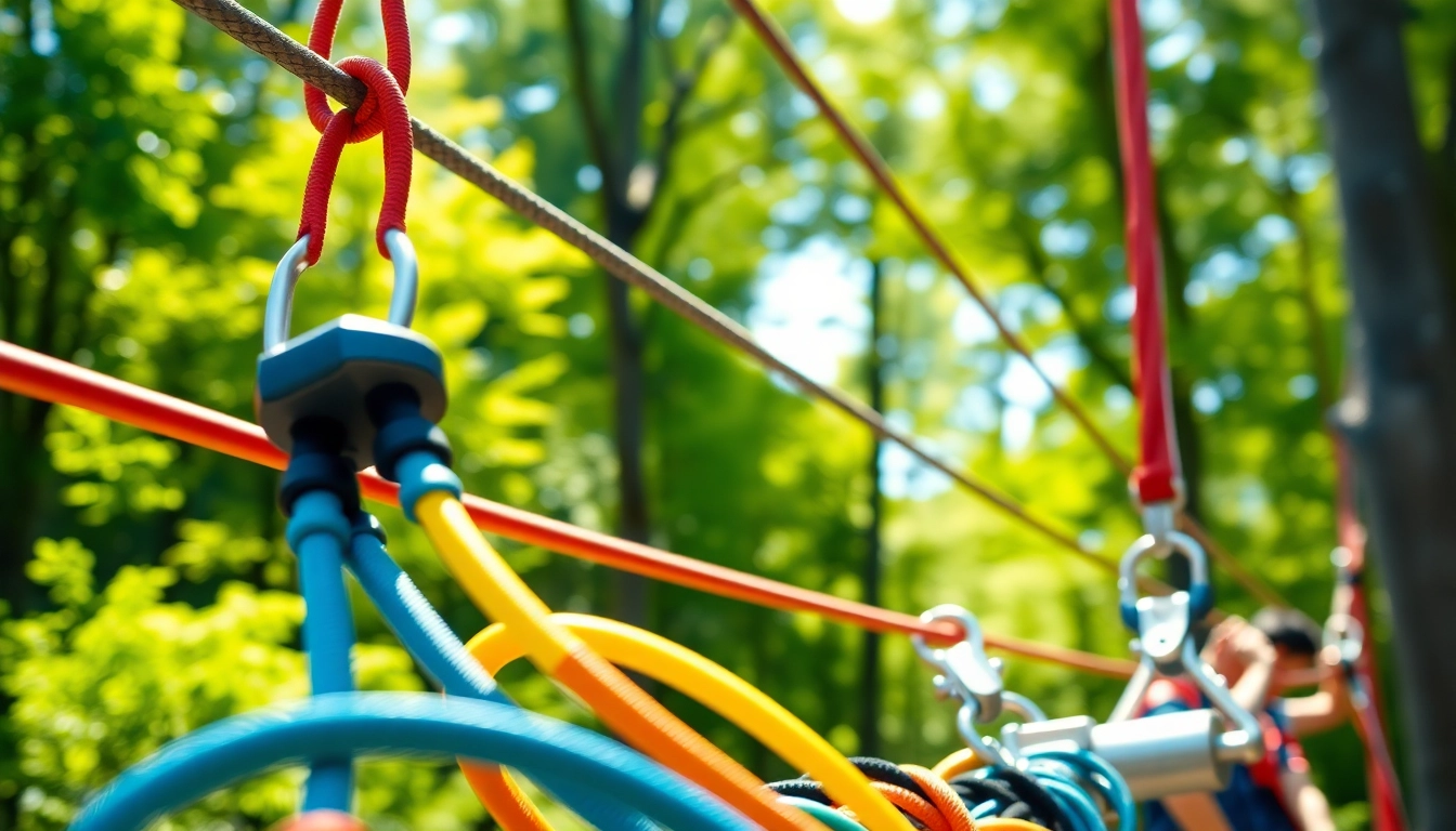 Explore the ZIP WIRE KIT details featuring vibrant components and outdoor adventure setting.