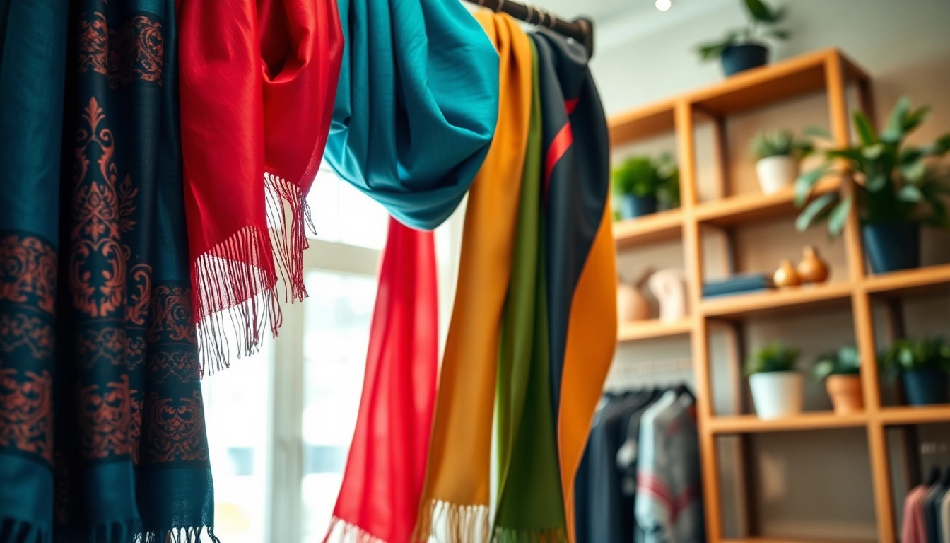 Shop vibrant scarves near me in an inviting boutique with colorful displays.