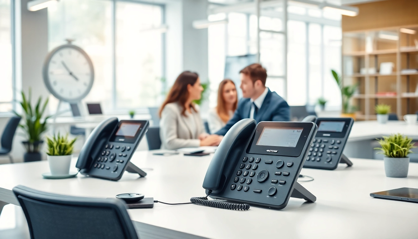 Verken VoIP telefonie in een moderne kantooromgeving met strakke IP-telefonie-apparaten.