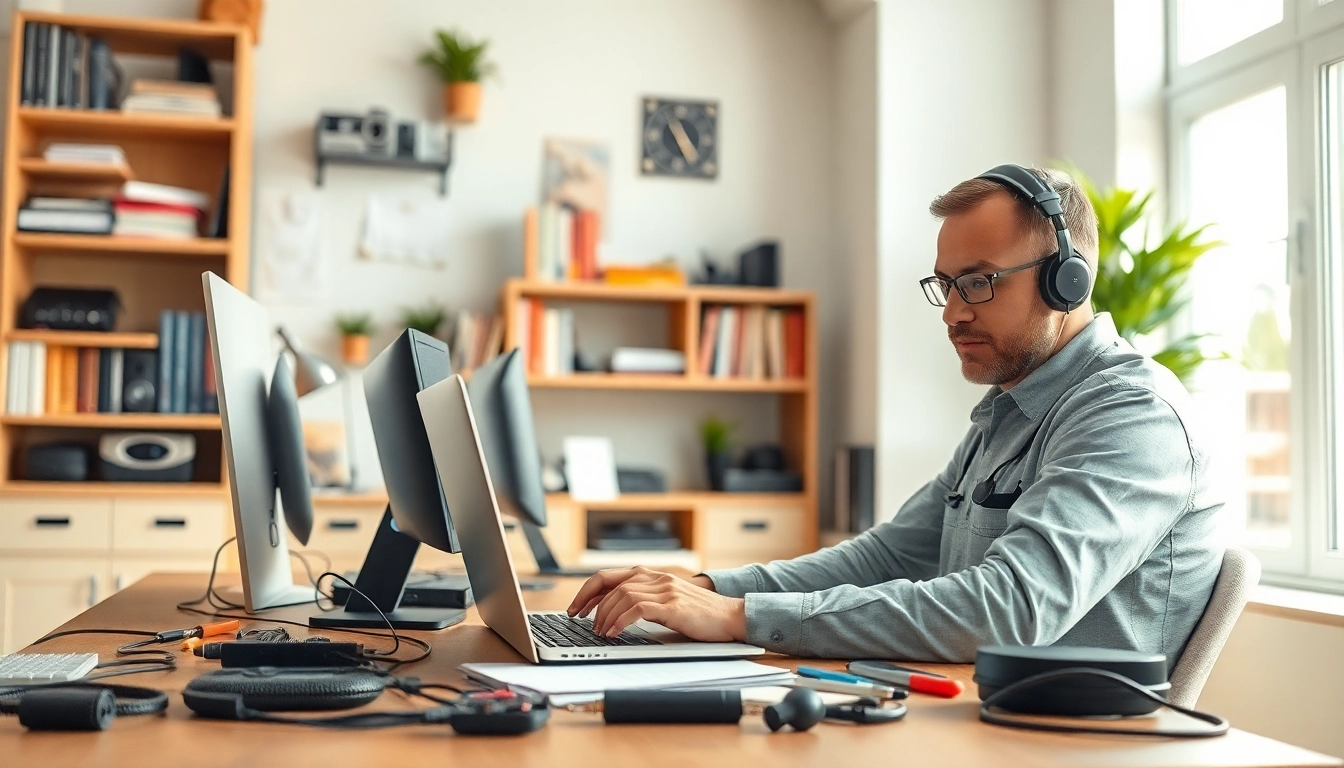 Get expert computer help from a technician in a cozy home office space.