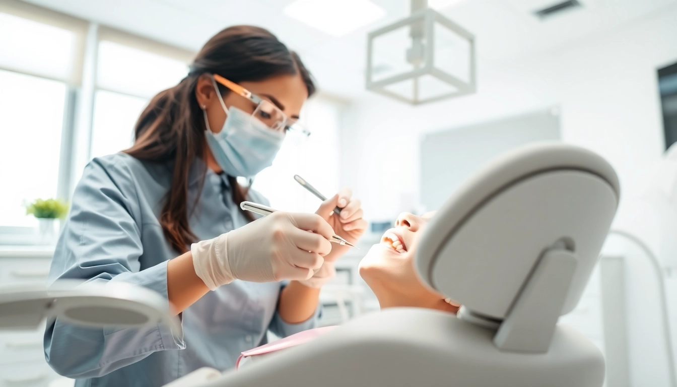 Dental cleanings in action by a professional hygienist using specialized tools.