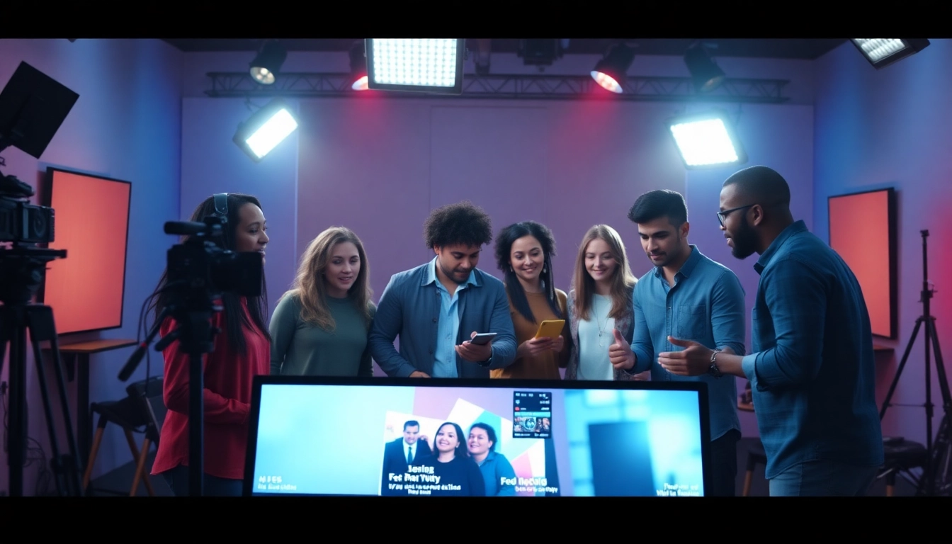 Capture the essence of 영상프로덕션 in an active video production workspace with creative collaboration.