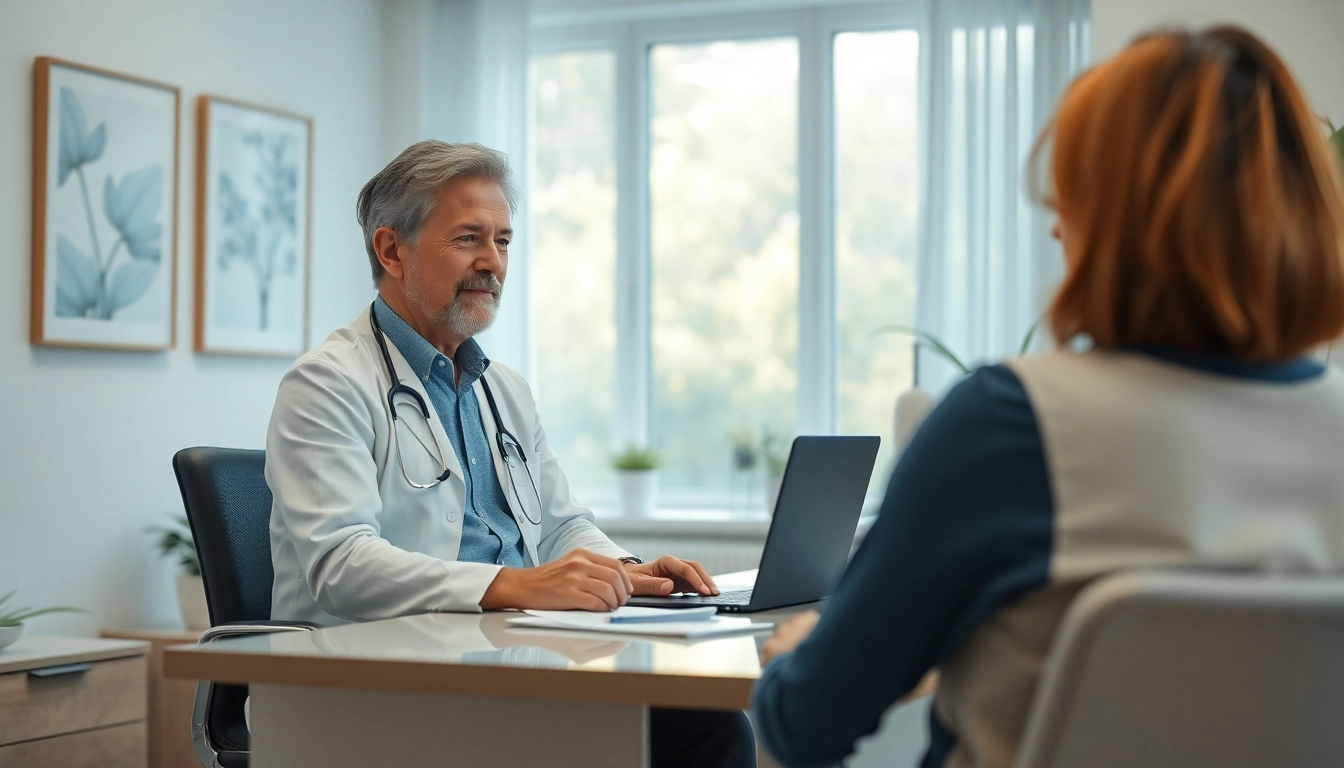 Psychiatrist engaging with a patient in a calming office environment, showcasing empathy.