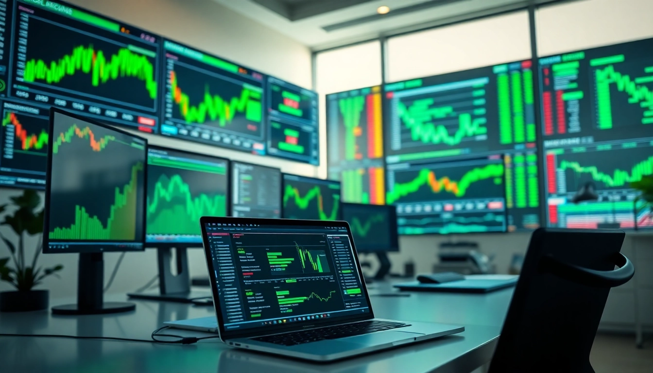 Monitor displaying Forex Signals and live currency data in a trading setup.