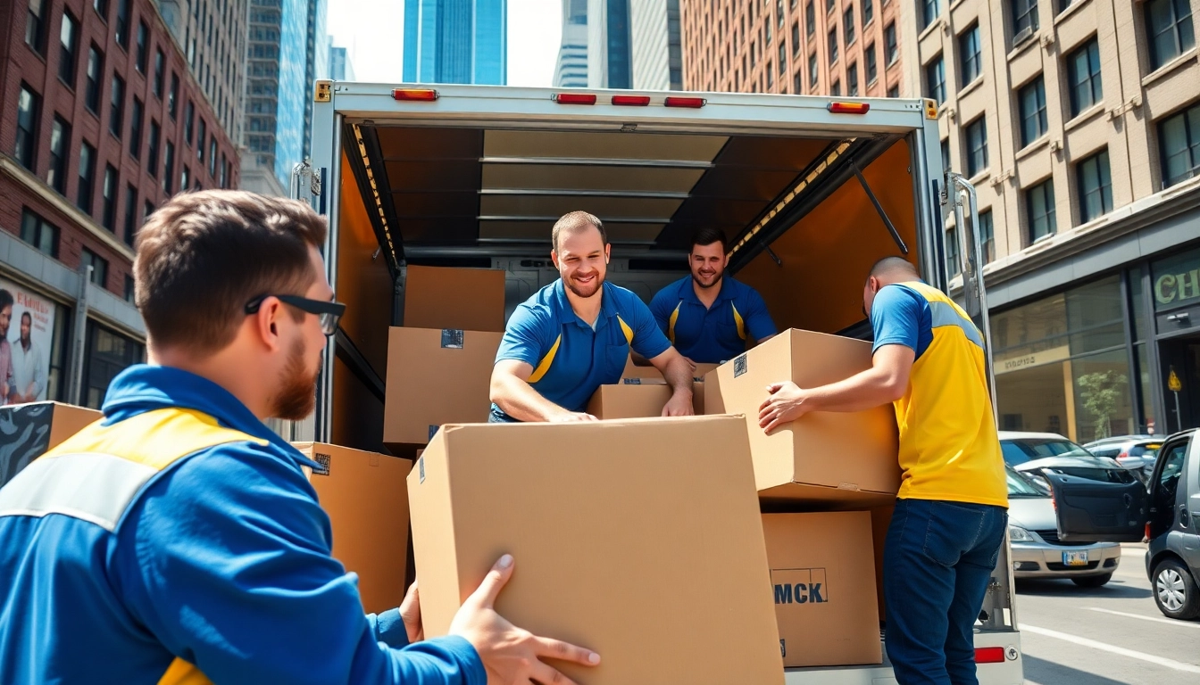 NYC movers expertly handling boxes with care during an urban relocation project.