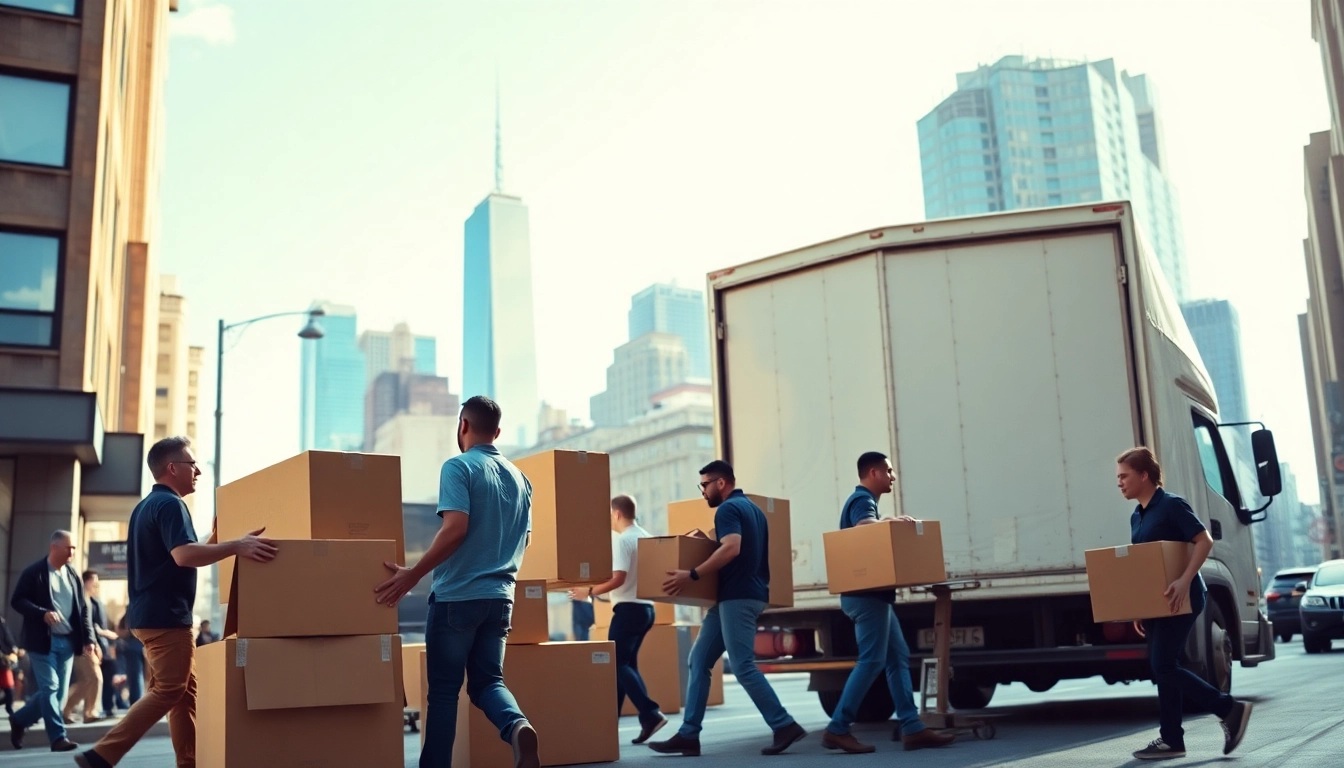 Manhattan movers effectively handling a residential move with a team working in an urban setting.