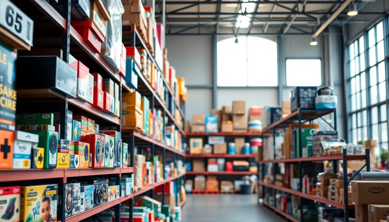 Showcasing wholesale products to sell on amazon within a well-organized warehouse setting.