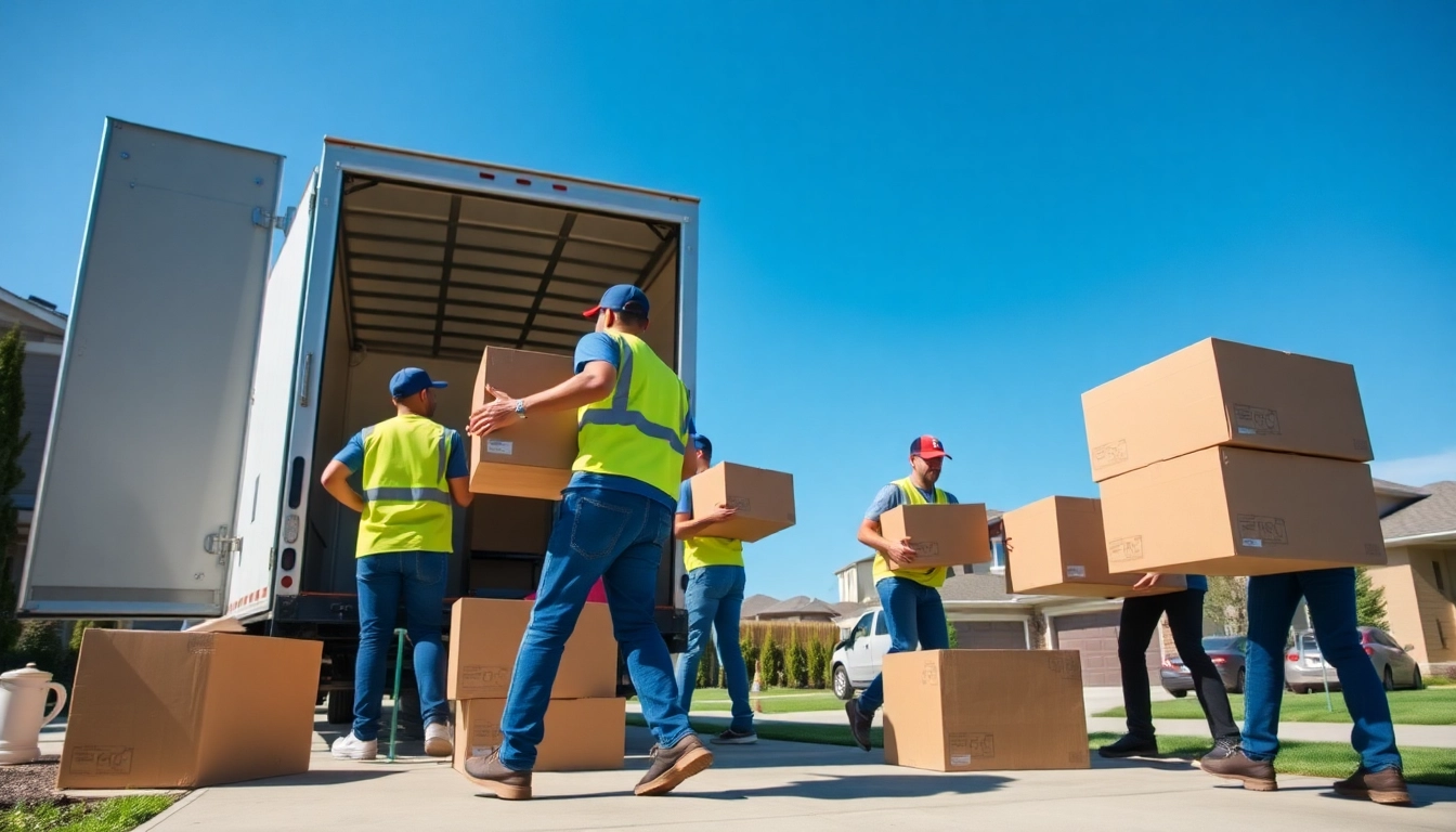 Movers calgary expertly handling furniture and boxes during a relocation.