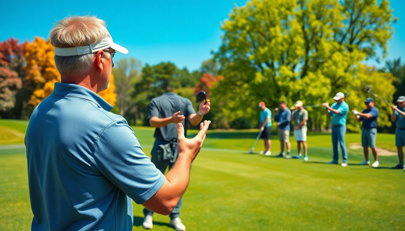 Shawn Callahan providing expert golf instruction on a beautiful course with engaged students.